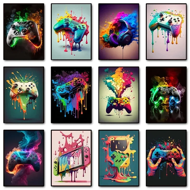 Gaming Accessories For Bedroom - Farbenfrohe Pop-Art Gamer-Controller Gaming-Wandkunst Minimalistischer Druck